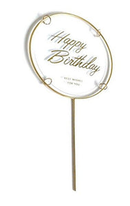 Zápich na dort kulatý se zlatým nápisem Happy Birthday