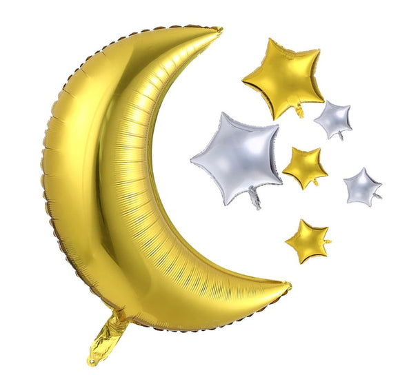 Balónek fóliový Měsíc s hvězdami (7 ks) - zlatá