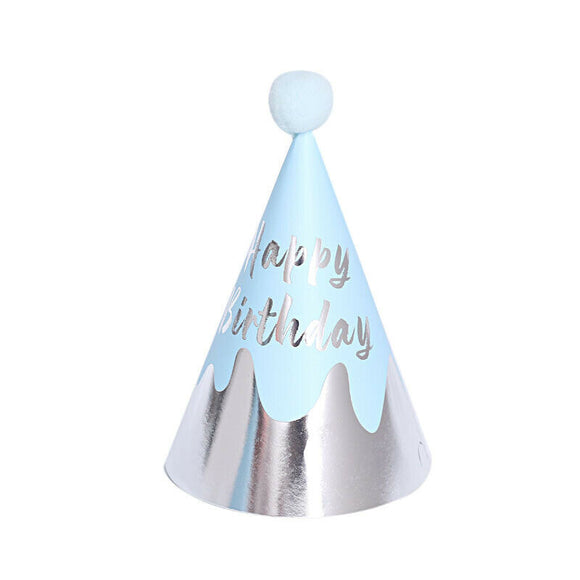 Čepička se stříbrným nápisem Happy Birthday (1 ks) - modrá/stříbrná
